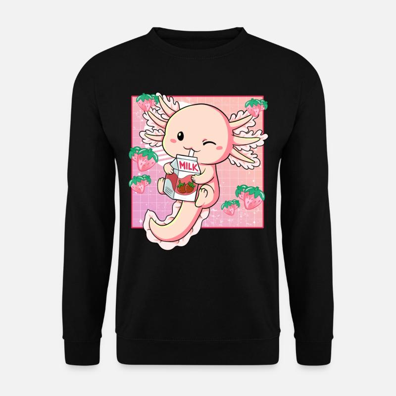 Kawaii Axolotl Erdbeermilch - Unisex Pullover - Schwarz