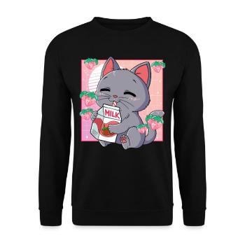 Kawaii Cat Strawberry Milk - Unisex Sweatshirt - black - Front - Alina (178cm) & Michal (187cm)