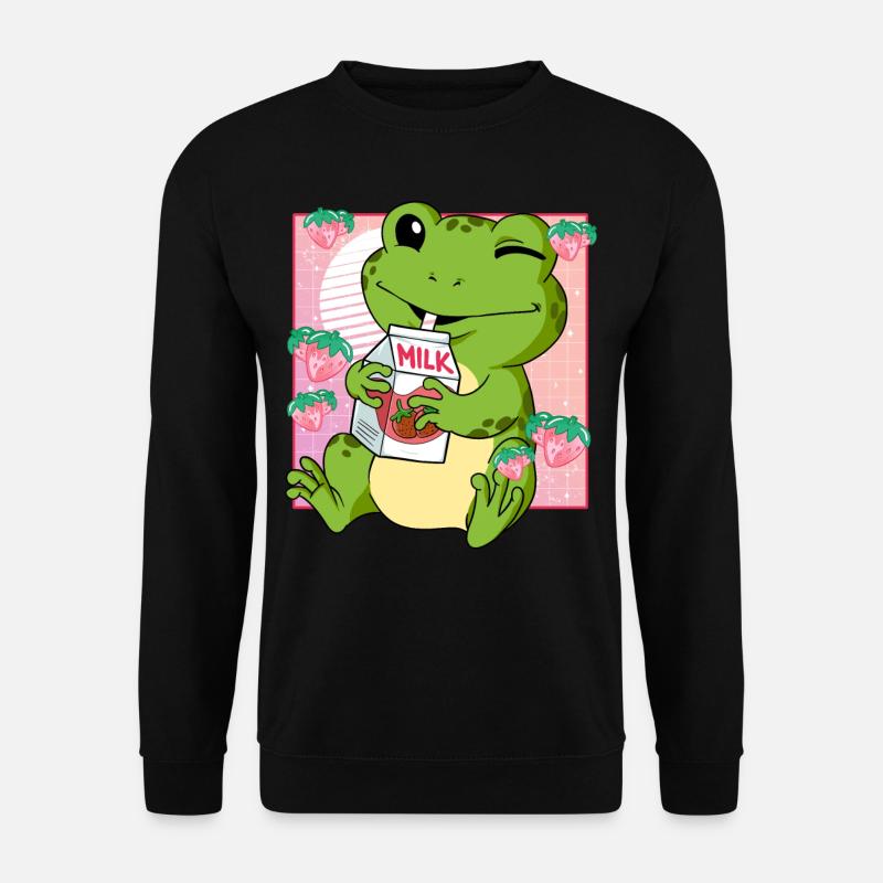 Kawaii Frosch Erdbeermilch - Unisex Pullover - Schwarz