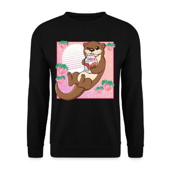 Kawaii Loutre Lait Fraise - Sweat-shirt Unisexe - noir - Devant - Alina (178cm) & Michal (187cm)