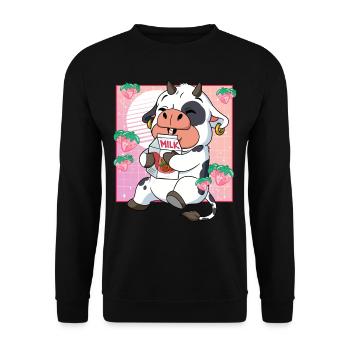 Kawaii Cow Strawberry Milk - Unisex Sweatshirt - black - Front - Alina (178cm) & Michal (187cm)