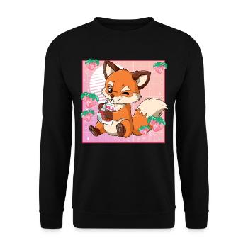 Kawaii Fuchs Erdbeermilch - Unisex Pullover - Schwarz - Vorne - Alina (178cm) & Michal (187cm)