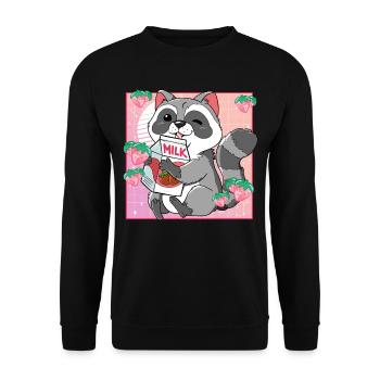 Kawaii Raccoon Strawberry Milk - Unisex Sweatshirt - black - Front - Alina (178cm) & Michal (187cm)