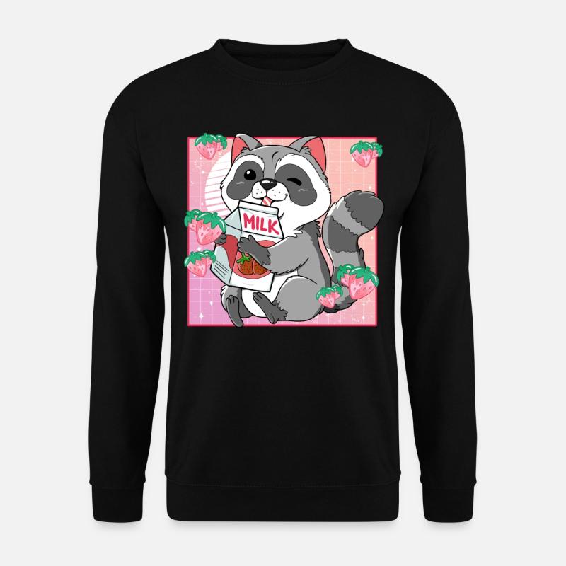 Kawaii Waschbär Erdbeermilch - Unisex Pullover - Schwarz