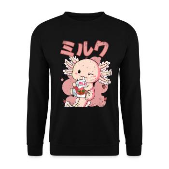 Kawaii Axolotl Strawberry Milk - Unisex Sweatshirt - black - Front - Alina (178cm) & Michal (187cm)