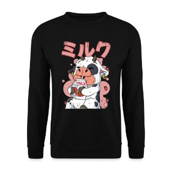 Kawaii Cow Strawberry Milk - Unisex Sweatshirt - black - Front - Alina (178cm) & Michal (187cm)