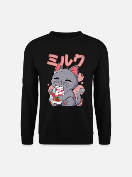 Kawaii Katze Erdbeermilch - Unisex Pullover - Schwarz