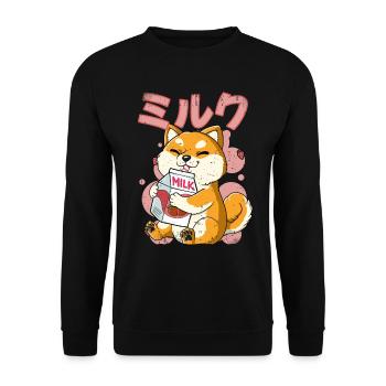Kawaii Shiba Inu Chien Lait de fraise - Sweat-shirt Unisexe - noir - Devant - Alina (178cm) & Michal (187cm)
