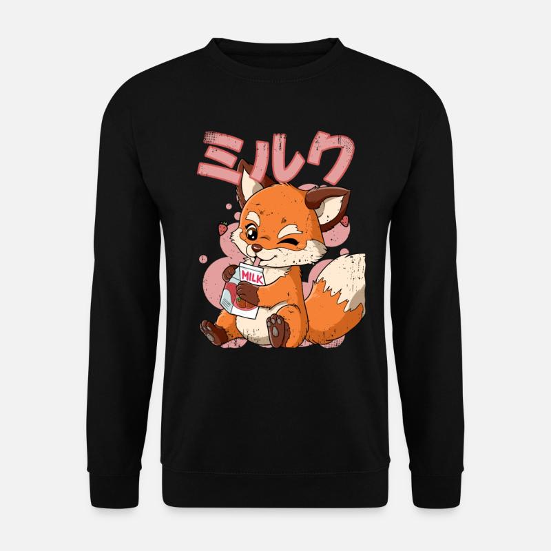 Kawaii Fox Strawberry Milk - Unisex Sweatshirt - black