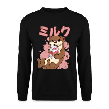 Kawaii Otter Strawberry Milk - Unisex Sweatshirt - black - Front - Alina (178cm) & Michal (187cm)