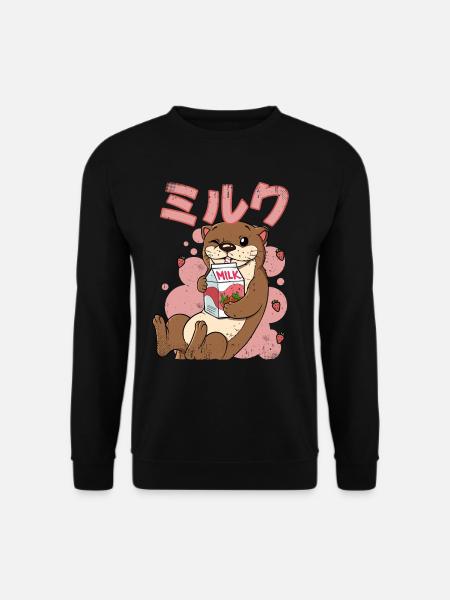 Kawaii Otter Erdbeermilch - Unisex Pullover - Schwarz