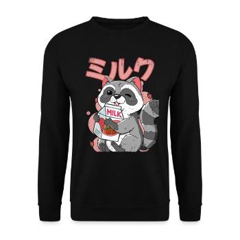 Kawaii Raccoon Strawberry Milk - Unisex Sweatshirt - black - Front - Alina (178cm) & Michal (187cm)