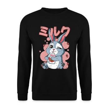 Kawaii Rabbit Strawberry Milk - Unisex Sweatshirt - black - Front - Alina (178cm) & Michal (187cm)