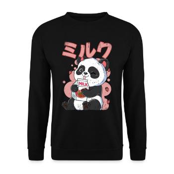 Kawaii Panda Strawberry Milk - Unisex Sweatshirt - black - Front - Alina (178cm) & Michal (187cm)