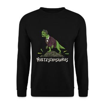 Nietzsche T-Rex Dinosaur Design for a - Unisex Sweatshirt - black - Front - Alina (178cm) & Michal (187cm)