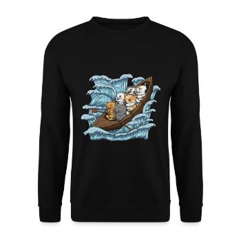 Paddelboot Katzen Designs für eine Rudermannschaft - Unisex Pullover - Schwarz - Vorne - Alina (178cm) & Michal (187cm)