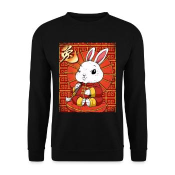 Jahr Des Hasens Mondneujahrsfest Chinesisches - Unisex Pullover - Schwarz - Vorne - Alina (178cm) & Michal (187cm)