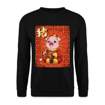 Jahr Des Schweines Mondneujahrsfest Chinesisches - Unisex Pullover - Schwarz - Vorne - Alina (178cm) & Michal (187cm)