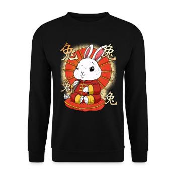 Année du Lièvre Nouvel An lunaire chinois - Sweat-shirt Unisexe - noir - Devant - Alina (178cm) & Michal (187cm)