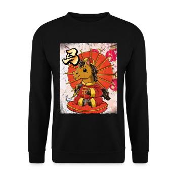 Année du Cheval Nouvel An lunaire chinois - Sweat-shirt Unisexe - noir - Devant - Alina (178cm) & Michal (187cm)