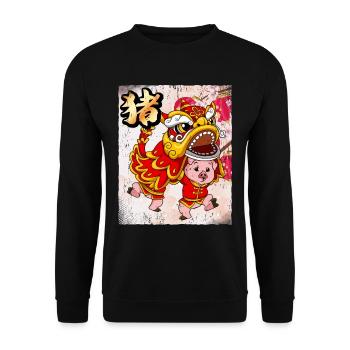 Année du Cochon Nouvel An lunaire chinois - Sweat-shirt Unisexe - noir - Devant - Alina (178cm) & Michal (187cm)