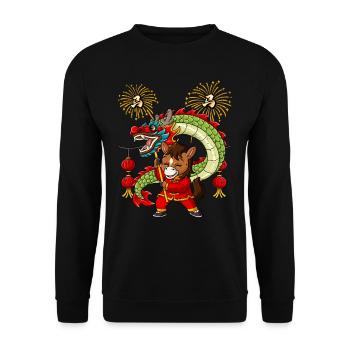 Year of the Horse Lunar New Year Chinese - Unisex Sweatshirt - black - Front - Alina (178cm) & Michal (187cm)