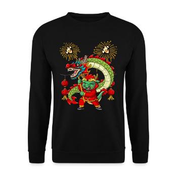 Année du Dragon Nouvel An lunaire chinois - Sweat-shirt Unisexe - noir - Devant - Alina (178cm) & Michal (187cm)
