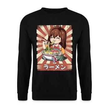 Ramen Anime Mädchen Nudelsuppe Ramen - Unisex Pullover - Schwarz - Vorne - Alina (178cm) & Michal (187cm)
