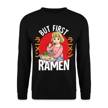 But First Ramen - Unisex Pullover - Schwarz - Vorne - Alina (178cm) & Michal (187cm)