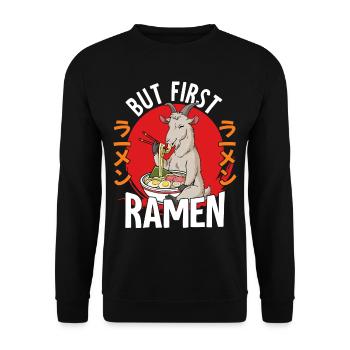 But First Ramen - Unisex Pullover - Schwarz - Vorne - Alina (178cm) & Michal (187cm)