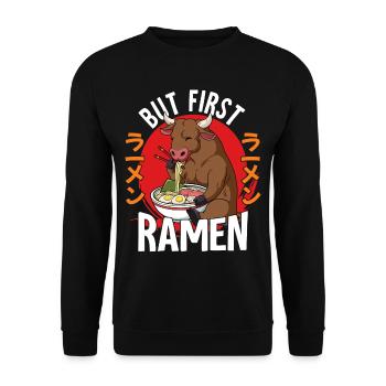 But First Ramen - Unisex Pullover - Schwarz - Vorne - Alina (178cm) & Michal (187cm)