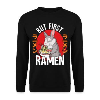 But First Ramen - Unisex Pullover - Schwarz - Vorne - Alina (178cm) & Michal (187cm)