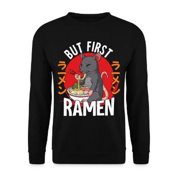 But First Ramen - Unisex Pullover - Schwarz - Vorne - Alina (178cm) & Michal (187cm)