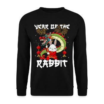 Année du Lapin Nouvel An lunaire chinois - Sweat-shirt Unisexe - noir - Devant - Alina (178cm) & Michal (187cm)