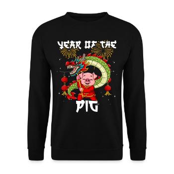 Année du Cochon Nouvel An lunaire chinois - Sweat-shirt Unisexe - noir - Devant - Alina (178cm) & Michal (187cm)