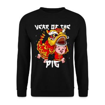 Year of the Pig Lunar New Year Chinese - Unisex Sweatshirt - black - Front - Alina (178cm) & Michal (187cm)