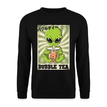 Boba Tea Alien Bubble Tea - Unisex Pullover - Schwarz - Vorne - Alina (178cm) & Michal (187cm)