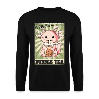 Boba Tea Axolotl Bubble Tea - Unisex Pullover - Schwarz - Vorne - Alina (178cm) & Michal (187cm)