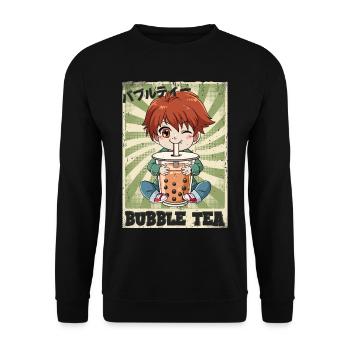 Boba Tea Anime Garçon Bubble Tea - Sweat-shirt Unisexe - noir - Devant - Alina (178cm) & Michal (187cm)