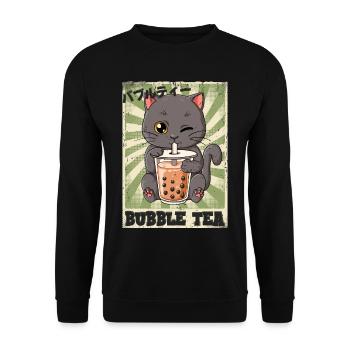 Boba Tea Katze Bubble Tea - Unisex Pullover - Schwarz - Vorne - Alina (178cm) & Michal (187cm)