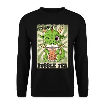 Boba Tea Drache Bubble Tea - Unisex Pullover - Schwarz - Vorne - Alina (178cm) & Michal (187cm)