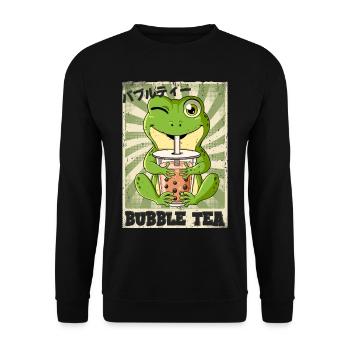 Boba Tea Frosch Bubble Tea - Unisex Pullover - Schwarz - Vorne - Alina (178cm) & Michal (187cm)