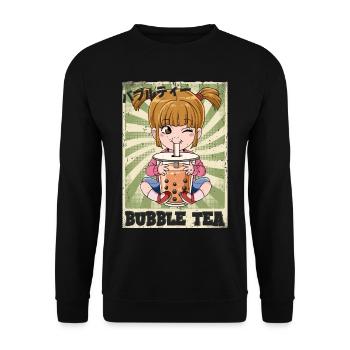 Boba Tea Mädchen Bubble Tea - Unisex Pullover - Schwarz - Vorne - Alina (178cm) & Michal (187cm)
