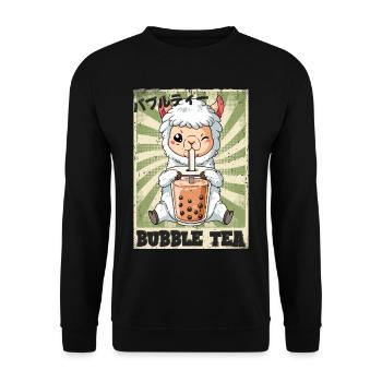 Boba Tea Lama Bubble Tea - Unisex Pullover - Schwarz - Vorne - Alina (178cm) & Michal (187cm)