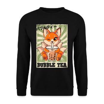 Boba Tea Kitsune Bubble Tea - Unisex Pullover - Schwarz - Vorne - Alina (178cm) & Michal (187cm)