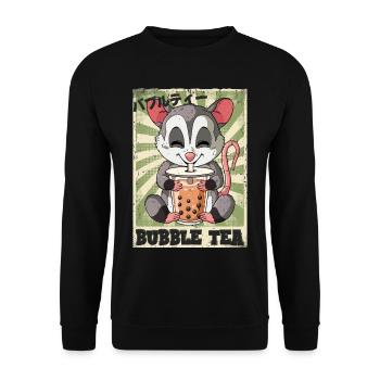 Boba Tea Opossum Bubble Tea - Unisex Pullover - Schwarz - Vorne - Alina (178cm) & Michal (187cm)