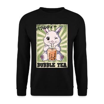Boba Tea Hase Bubble Tea - Unisex Pullover - Schwarz - Vorne - Alina (178cm) & Michal (187cm)