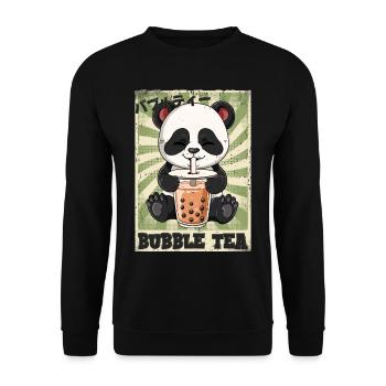 Boba Tea Panda Bubble Tea - Unisex Pullover - Schwarz - Vorne - Alina (178cm) & Michal (187cm)