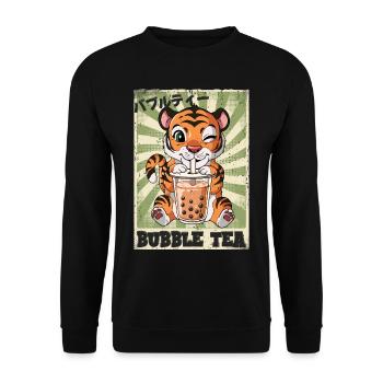 Boba Tea Tiger Bubble Tea - Unisex Pullover - Schwarz - Vorne - Alina (178cm) & Michal (187cm)