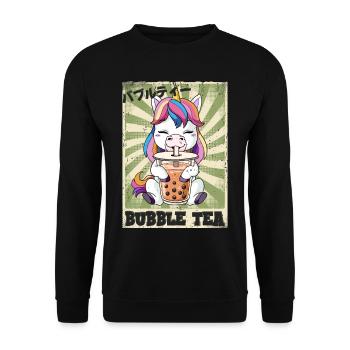Boba Tea Einhorn Bubble Tea - Unisex Pullover - Schwarz - Vorne - Alina (178cm) & Michal (187cm)